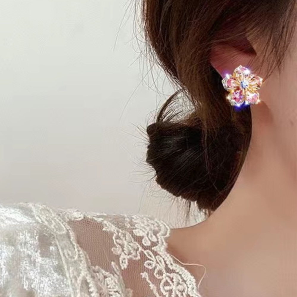 Elegant Sparkly Pink Sapphire Flower Earrings - Picture 4 of 4